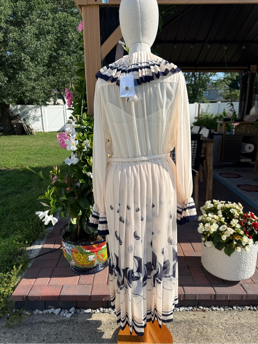 Zimmermann dress with navy blue sailboat print on cream background - Picture 3 of 8